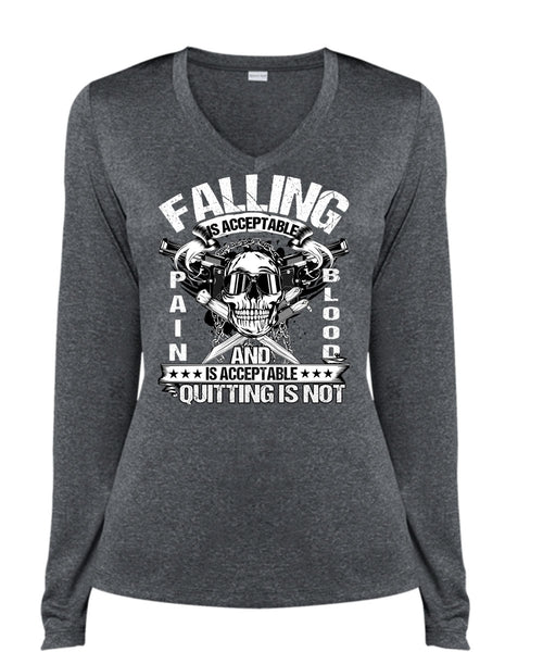 Falling Is Acceptable T Shirt, Being A Veteran T Shirt, Cool Shirt (Ladies LS Heather V-Neck)