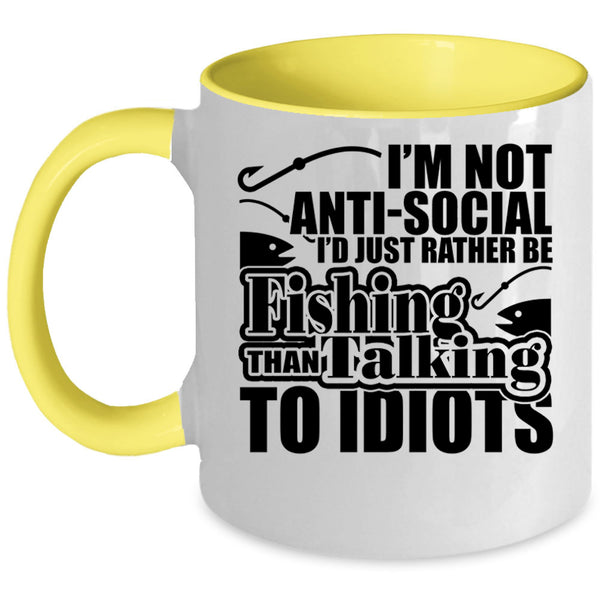 Funny Fishing Coffee Mug, I'd Just Rather Be Fishing Accent Mug