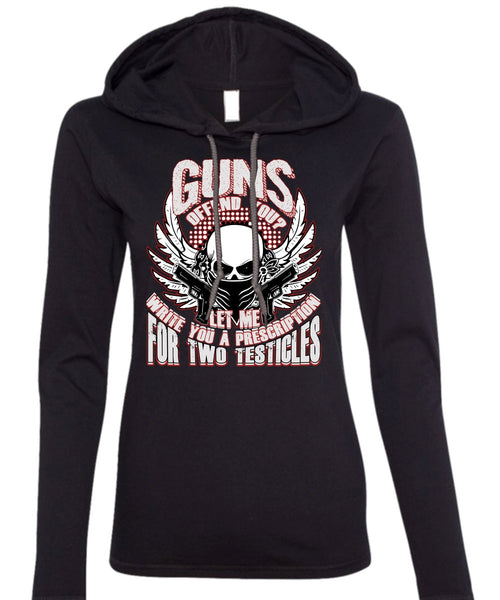 Guns Offend You T Shirt, Being A Veteran T Shirt (Anvil Ladies Ringspun Hooded)