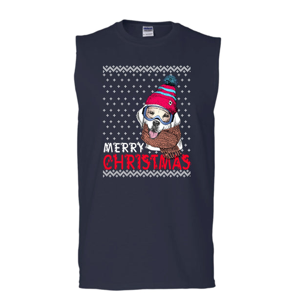Dog Merry Christmas T Shirt, Coolest Dog Lover Tank Top (Men's Cotton Sleeveless)