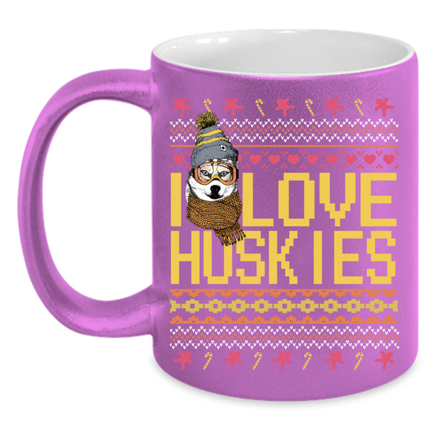 I Love Huskies Coffee Mug, Cute Husky Lovers Coffee Cup