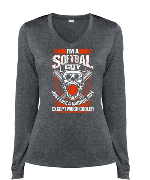 I'm A Softball Guy T Shirt, I Love Softball T Shirt, Cool Shirt (Ladies LS Heather V-Neck)