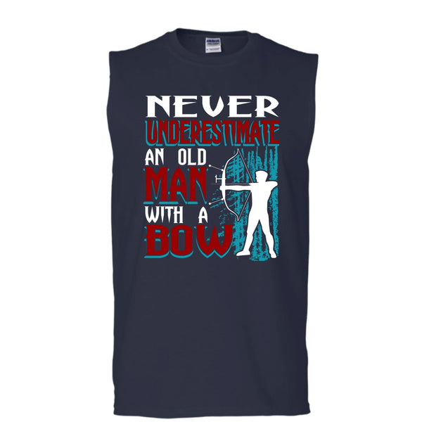 Never Underestimate T Shirt, An Old Man With A Bow T Shirt, Cool T Shirt (Men's Cotton Sleeveless)