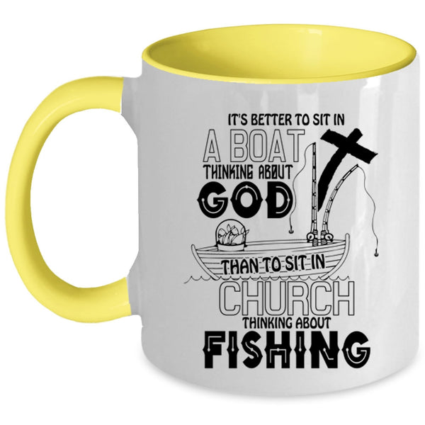 Awesome Fisher Coffee Mug, Sit In Church Thinking About Fishing Accent Mug