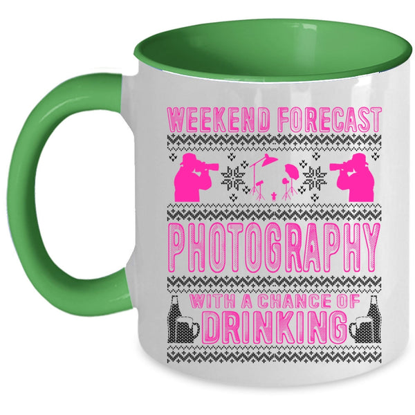 Cute Photographer Coffee Mug, Weekend Forecast Photography Accent Mug