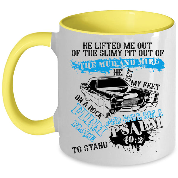 Cool Car Driver Coffee Mug, He Set My Feet On A Rock Firm Place Accent Mug