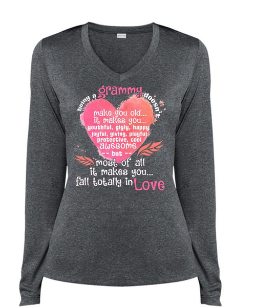Being A Grammy Doesn't Make You Old T Shirt, Fall Totally In Love T Shirt, Cool Shirt (Ladies LS Heather V-Neck)