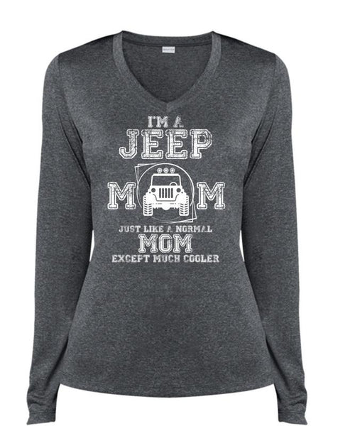 I'm A Jeep Mom T Shirt, Just Like A Normal Mom T Shirt, Cool Shirt (Ladies LS Heather V-Neck)