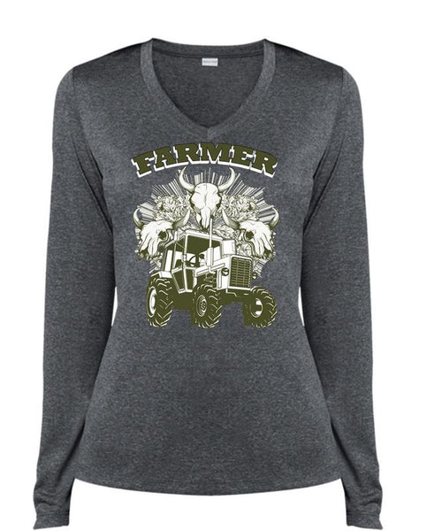 Being A Farmer T Shirt, I Love Farming T Shirt, Cool Shirt (Ladies LS Heather V-Neck)