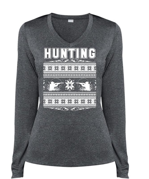 Being A Hunter T Shirt, My Favorite T Shirt, Cool Shirt (Ladies LS Heather V-Neck)
