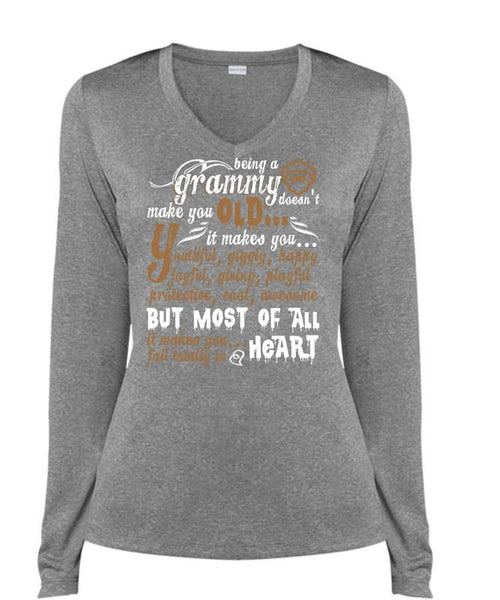 Being A Grammy Doesn't Make You Old T Shirt, Fall Totally In Heart T Shirt, Cool Shirt (Ladies LS Heather V-Neck)