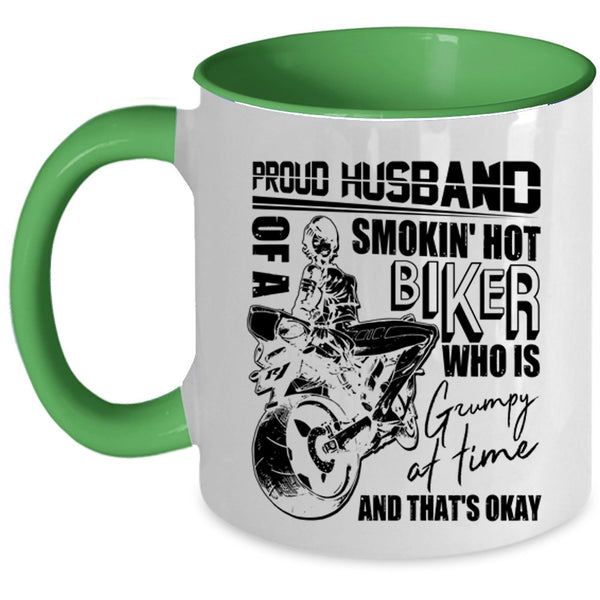 Cool Biker's Husband Coffee Mug, Proud Husband Of A Hot Biker Accent Mug