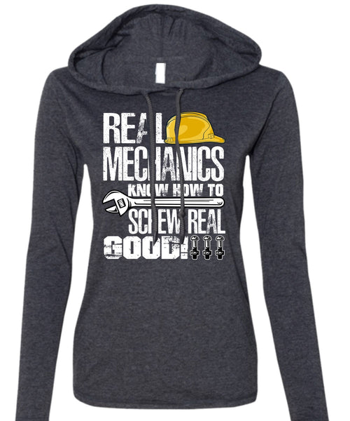 Real Mechanics T Shirt, Being A Mechanic T Shirt (Anvil Ladies Ringspun Hooded)