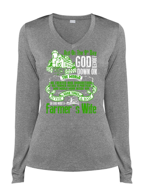 God Made A Farmer's Wife T Shirt, Being A Farmer T Shirt, Cool Shirt (Ladies LS Heather V-Neck)