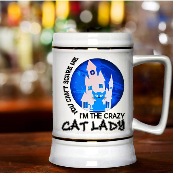 Cool Halloween Beer Stein 22oz, I'm The Crazy Cat Lady Beer Mug