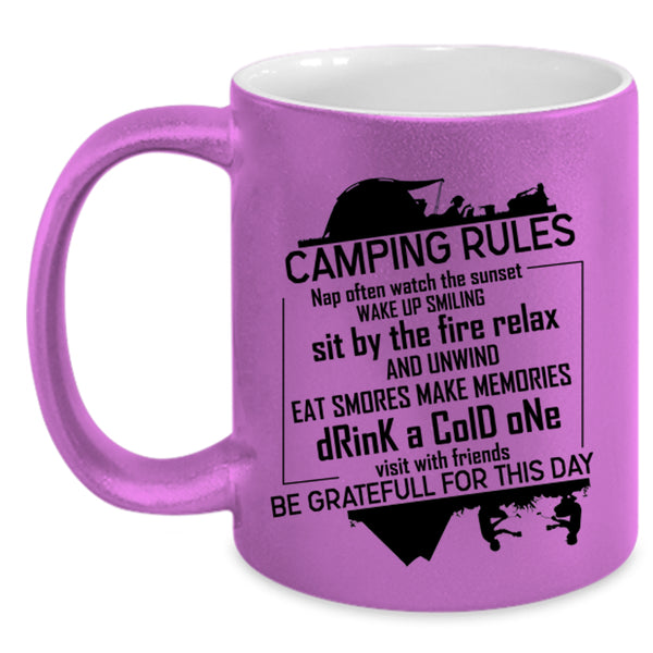 Funny Gift For Camper Coffee Mug, Camping Rules Accent Mug