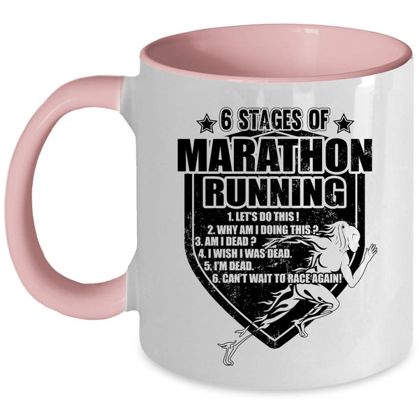 Cool Marathon Runner Coffee Mug, 6 Stages Of Marathon Running Accent Mug