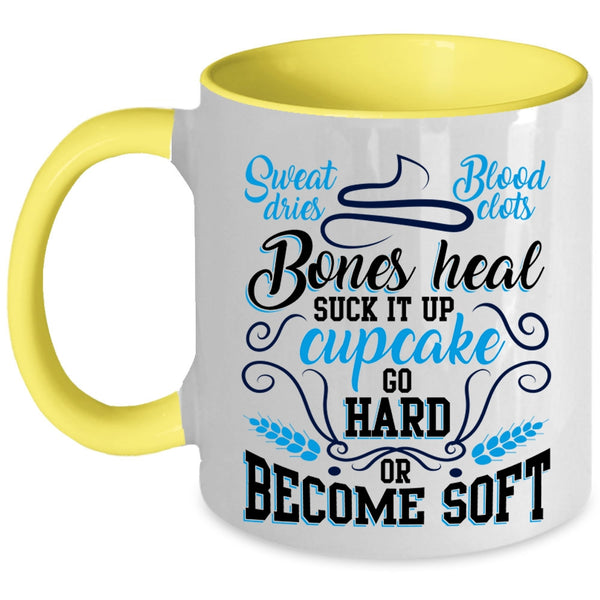 Funny Baking Coffee Mug, Cupcake Go Hard Or Become Soft Accent Mug