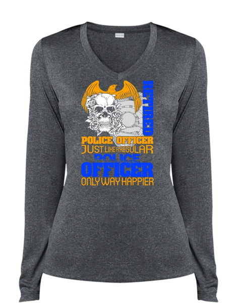 Retired Police Officer T Shirt, Being A Police T Shirt, Cool Shirt (Ladies LS Heather V-Neck)