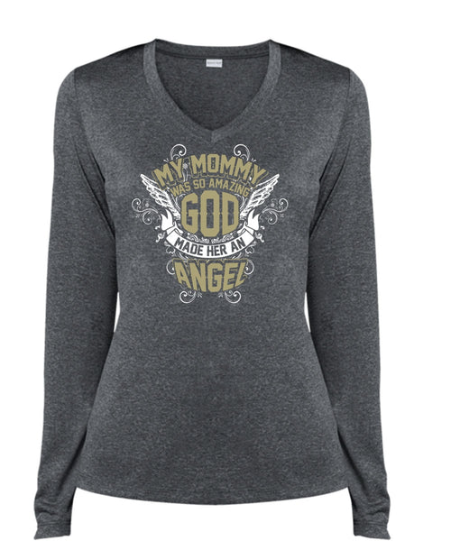 My Mommy Was So Amazing God T Shirt, Made Her An Angel T Shirt, Cool Shirt (Ladies LS Heather V-Neck)