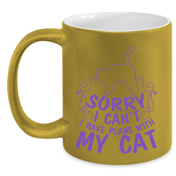Cute Gift For Cat Lovers Coffee Mug, I Have Plans With My Cat Accent Mug