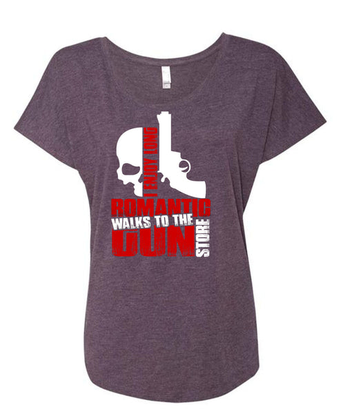 Walks To The Gun Store T Shirt, I Love Gun T Shirt, Cool Shirt (Ladies' Triblend Dolman Sleeve)