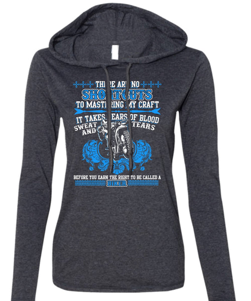 To Be Called A Biker T Shirt, It Takes Years Of Blood T Shirt (Anvil Ladies Ringspun Hooded)