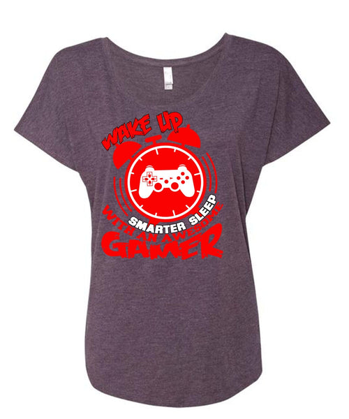 Awesome Gamer T Shirt, Wakeup Smarter Sleep T Shirt, Cool Shirt (Ladies' Triblend Dolman Sleeve)