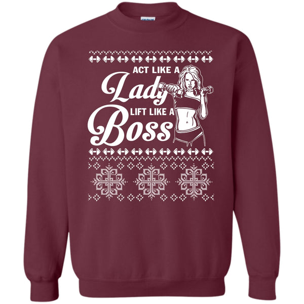 Lift Like A Boss T Shirt, Lady Merry Christmas Sweatshirt