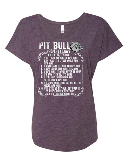 Pit Bull Property Laws T Shirt, My Pet T Shirt, Cool Shirt (Ladies' Triblend Dolman Sleeve)