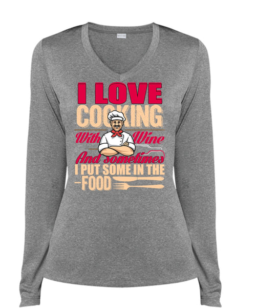 I Love Cooking T Shirt, I Put Some In The Food T Shirt, Cool Shirt (Ladies LS Heather V-Neck)