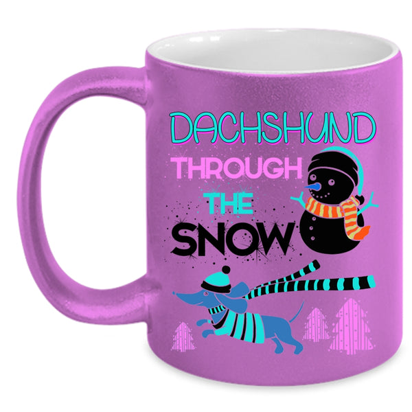 Cute Dachshund Coffee Mug, Dachshund Through The Snow Accent Mug