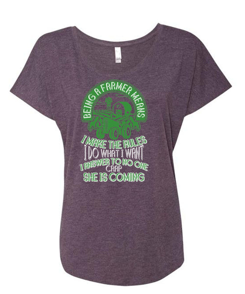 Being A Farmer Means T Shirt, I Answer To No One Crap T Shirt, Cool Shirt (Ladies' Triblend Dolman Sleeve)