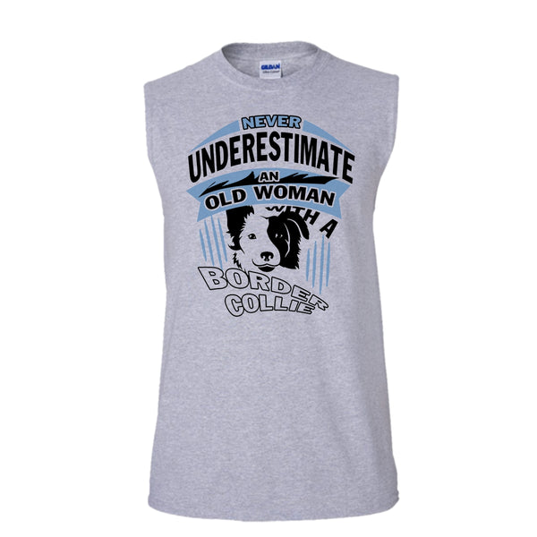 Never Underestimate An Old Woman With A Border Collie Shirt, Cute Dog Shirt (Men's Cotton Sleeveless)