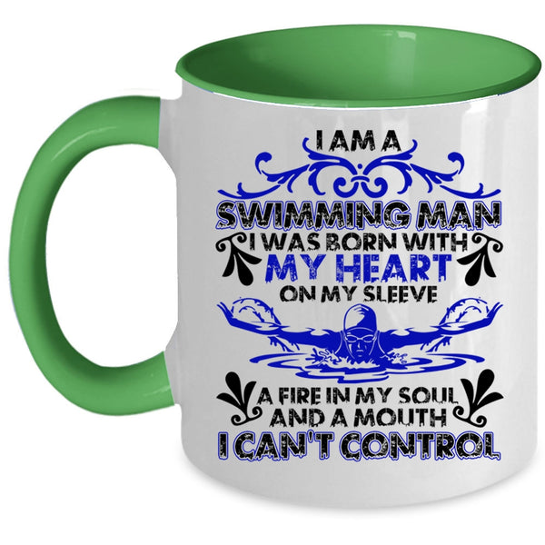 I Was Born With My Heart Coffee Mug, I Am A Swimming Man Accent Mug