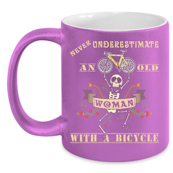 An Old Woman With A Bicycle Coffee Mug, Funny Bicycles Coffee Cup