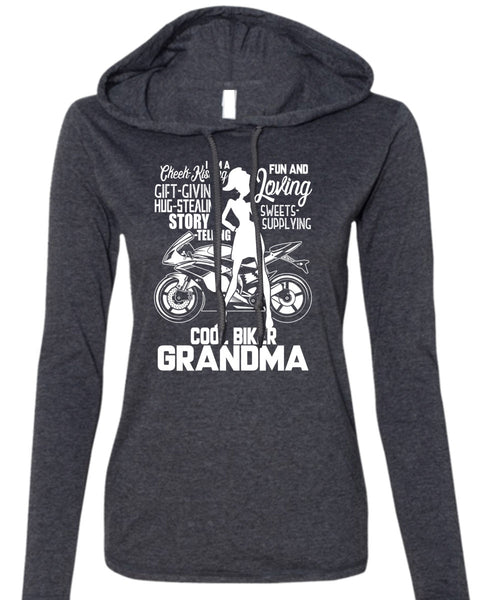 Cool Biker Grandma T Shirt, Being A Biker T Shirt (Anvil Ladies Ringspun Hooded)