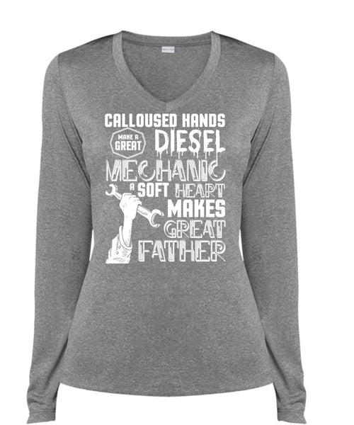 Make A Great Diesel Mechanic T Shirt, Makes Great Father T Shirt, Cool Shirt (Ladies LS Heather V-Neck)