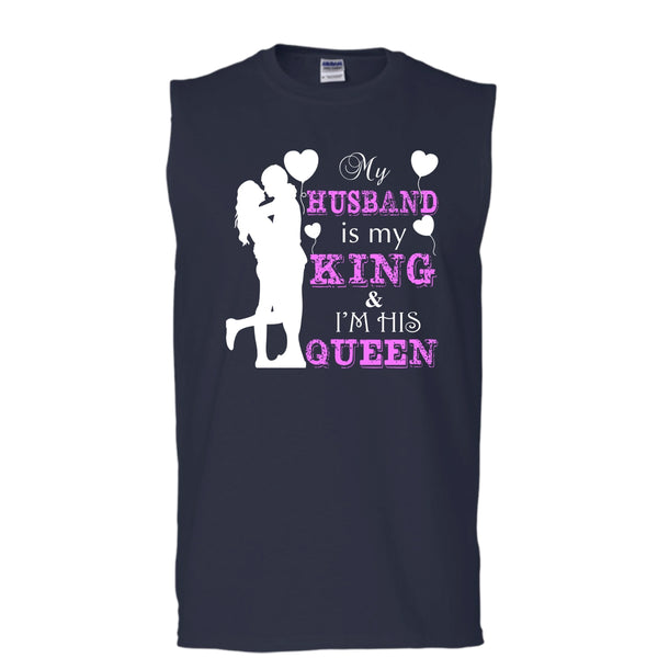 My Husband Is My King T Shirt, I'm His Queen T Shirt, Cool T Shirt (Men's Cotton Sleeveless)