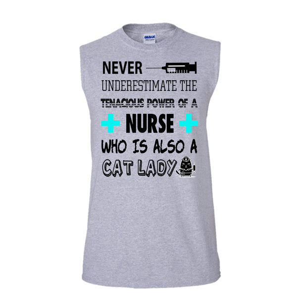 Never Underestimate T Shirt, Who Is Also A Cat Lady T Shirt, Awesome t-shirts (Men's Cotton Sleeveless)