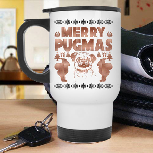Christmas Gift For Pug Lover Travel Mug, Merry Pugmas Mug