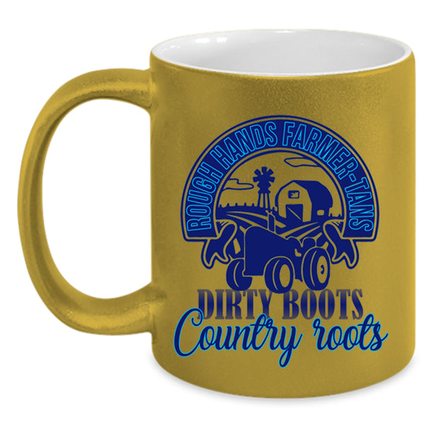 Dirt Boots Coffee Mug, Rough Hands Farmer Tans Accent Mug