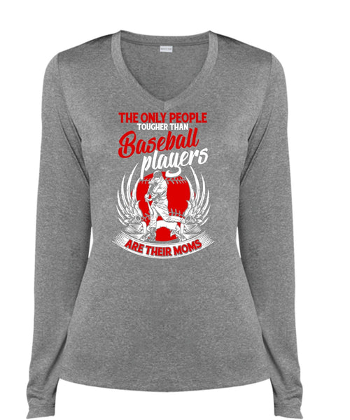 Baseball Players Are Their Moms T Shirt, Being A Baseball Mom T Shirt, Cool Shirt (Ladies LS Heather V-Neck)