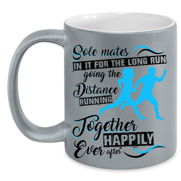Funny Runner Coffee Mug, Running Together Happily Ever Accent Mug