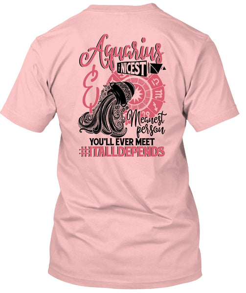 Aquarius Nicest Meanest Person T Shirt, I Love Aquarius T Shirt