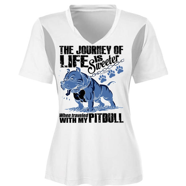 Traveled With My Pit Bull T Shirt, The Journey Of Life T Shirt, Cool Shirt (Ladies LS Heather V-Neck)