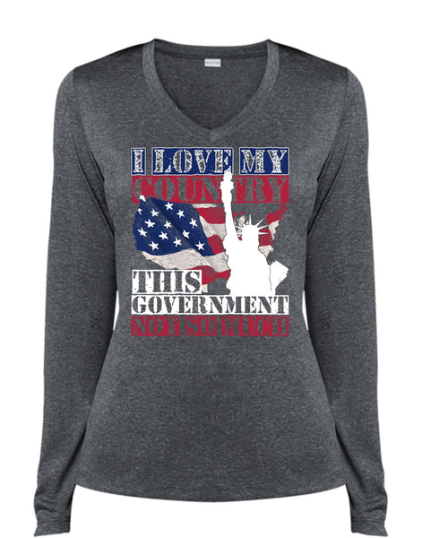 I Love My Country T Shirt, Being A Veteran T Shirt, Cool Shirt (Ladies LS Heather V-Neck)