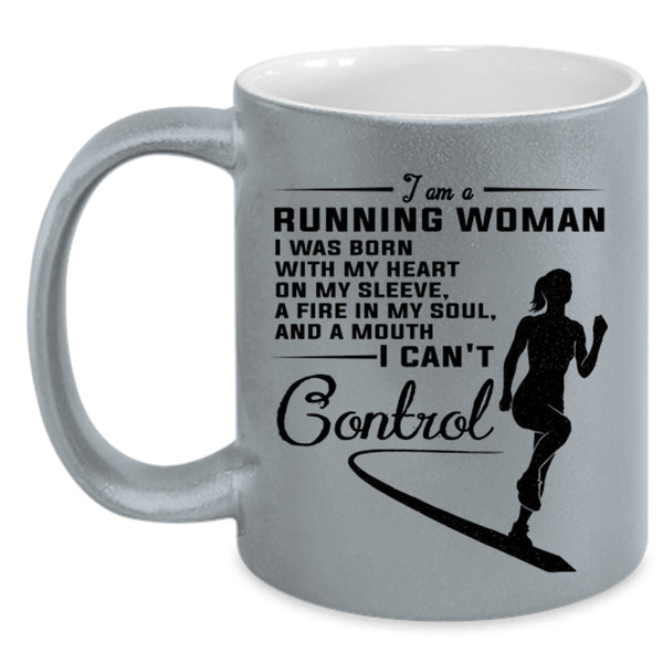 I Was Born With My Heart On My Sleeve Coffee Mug, I Am A Running Woman Accent Mug