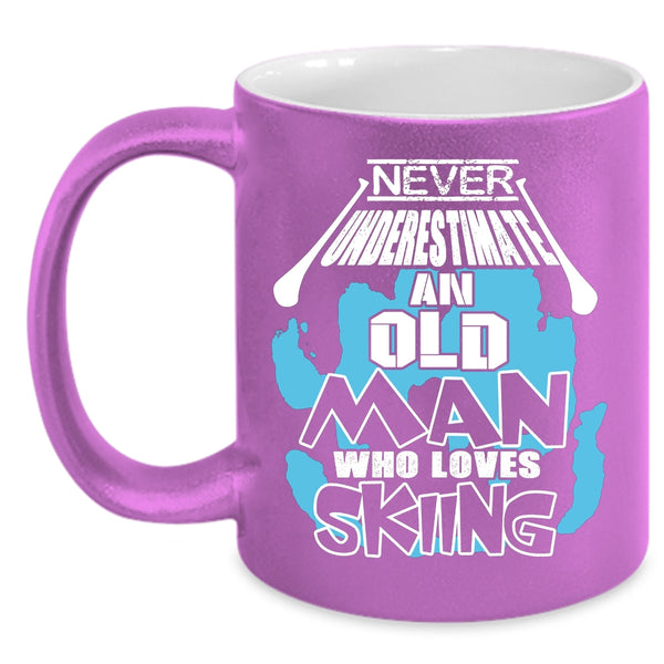 Never Underestimate An Old Man Loves Skiing Coffee Mug, Cool Dad Coffee Cup