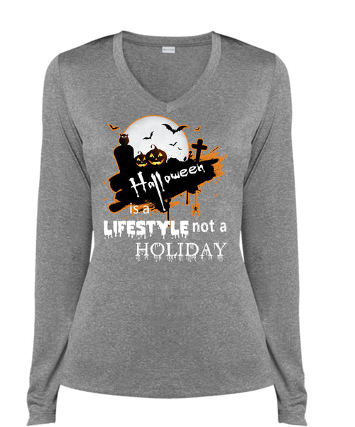 Halloween Is A Lifestyle Not A Holiday T Shirt, I Love You Pumpkin T Shirt, Cool Shirt (Ladies LS Heather V-Neck)